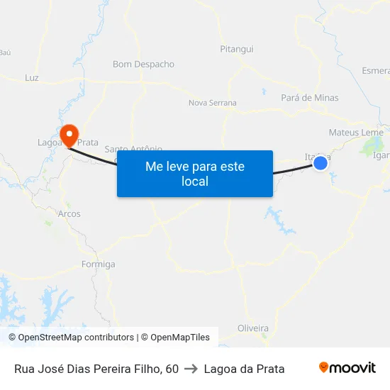 Rua José Dias Pereira Filho, 60 to Lagoa da Prata map