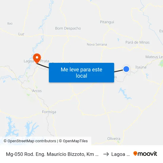 Mg-050 Rod. Eng. Maurício Bizzoto, Km 102 Leste | Fazenda Duas Pontes to Lagoa da Prata map