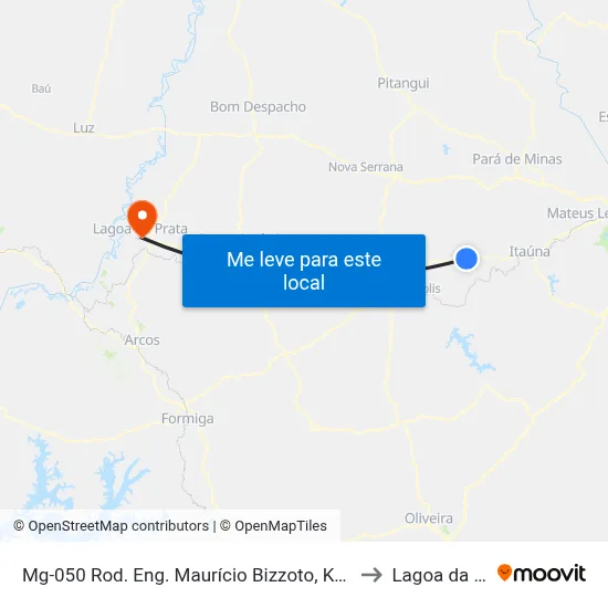 Mg-050 Rod. Eng. Maurício Bizzoto, Km 104,4 Oeste to Lagoa da Prata map