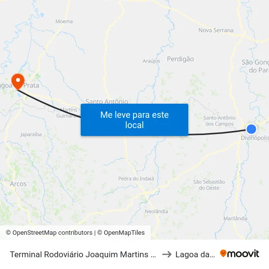 Terminal Rodoviário Joaquim Martins Lara | Divinópolis to Lagoa da Prata map