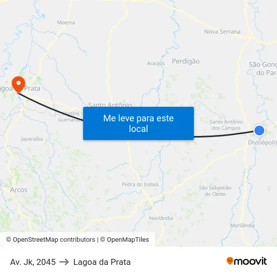 Av. Jk, 2045 to Lagoa da Prata map