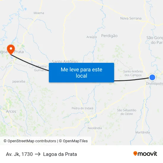 Av. Jk, 1730 to Lagoa da Prata map