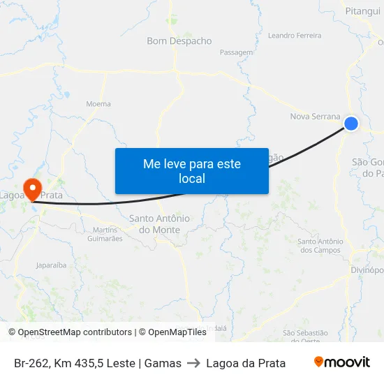 Br-262, Km 435,5 Leste | Gamas to Lagoa da Prata map