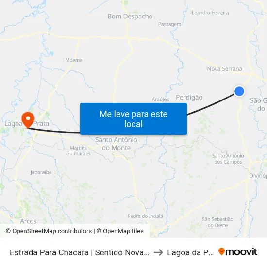 Estrada Para Chácara | Sentido Nova Serrana to Lagoa da Prata map