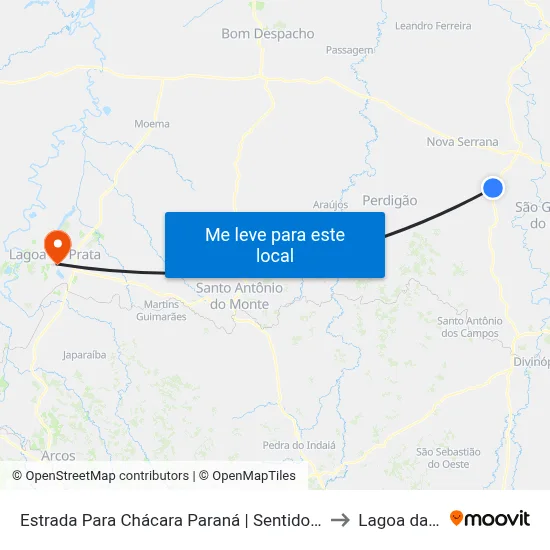 Estrada Para Chácara Paraná | Sentido Chácara Paraná to Lagoa da Prata map