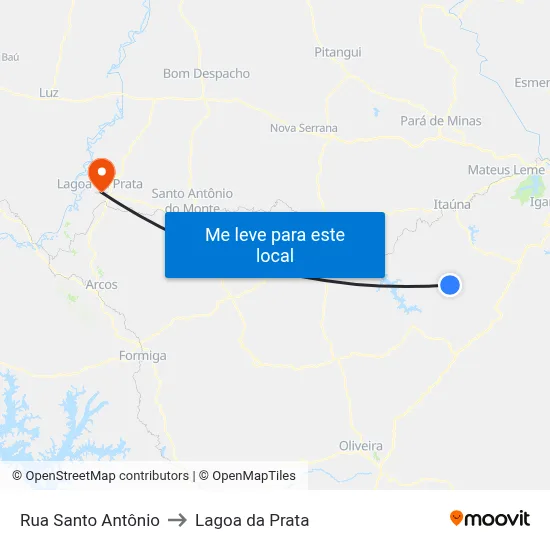 Rua Santo Antônio to Lagoa da Prata map