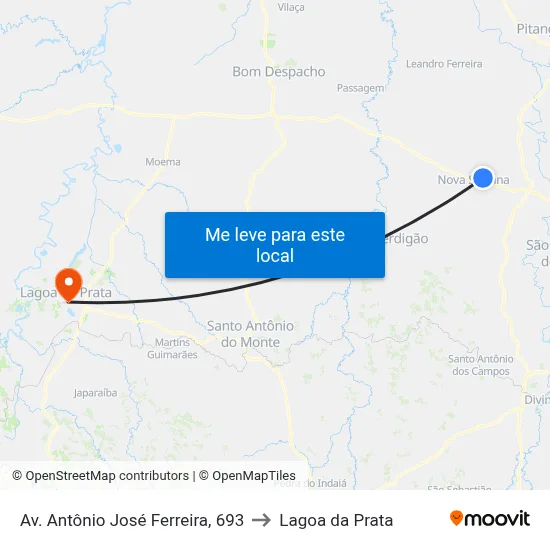 Av. Antônio José Ferreira, 693 to Lagoa da Prata map