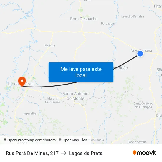 Rua Pará De Minas, 217 to Lagoa da Prata map