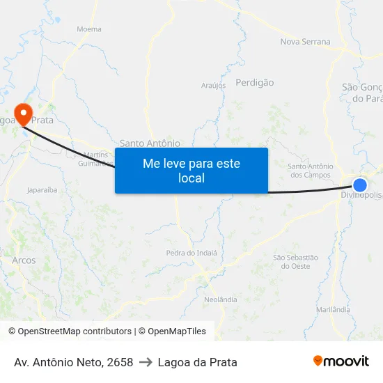 Av. Antônio Neto, 2658 to Lagoa da Prata map