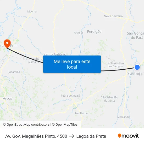 Av. Gov. Magalhães Pinto, 4500 to Lagoa da Prata map