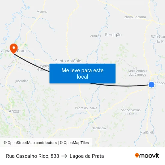 Rua Cascalho Rico, 838 to Lagoa da Prata map