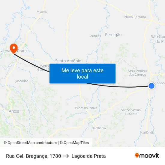 Rua Cel. Bragança, 1780 to Lagoa da Prata map