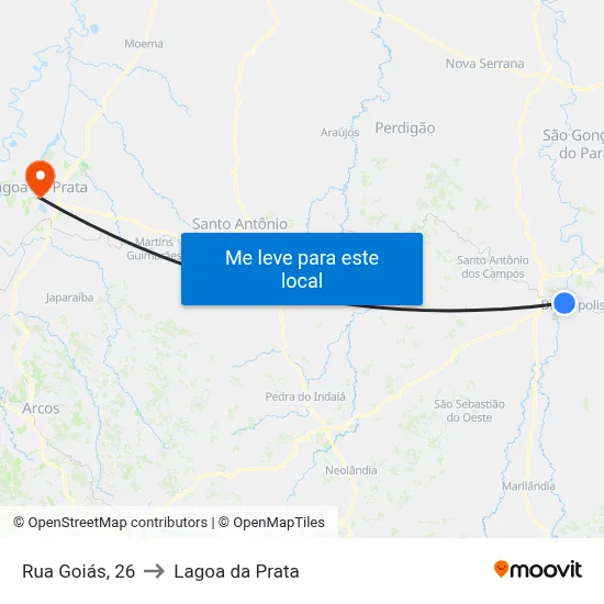 Rua Goiás, 26 to Lagoa da Prata map