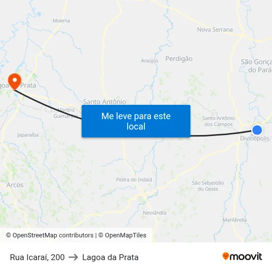 Rua Icaraí, 200 to Lagoa da Prata map