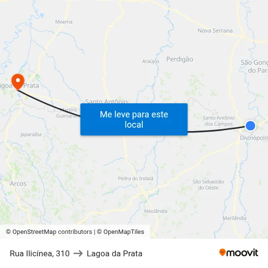 Rua Ilicínea, 310 to Lagoa da Prata map