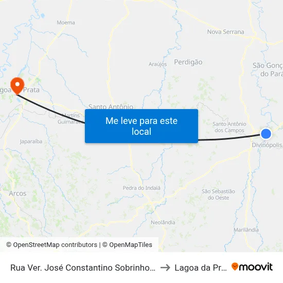 Rua Ver. José Constantino Sobrinho, 1010 to Lagoa da Prata map