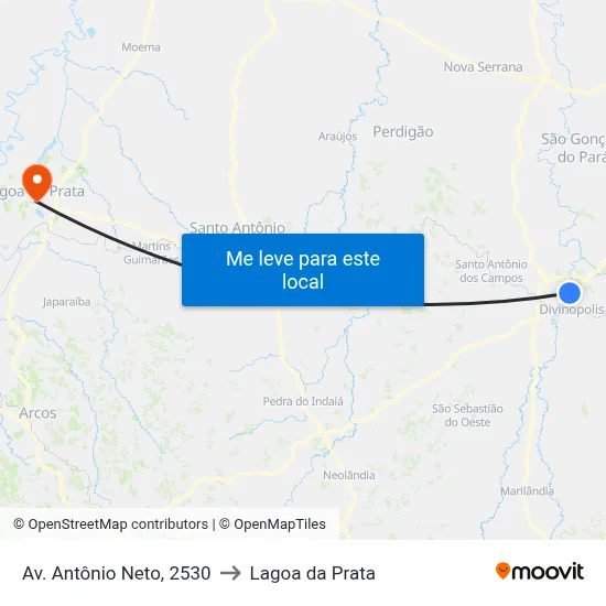 Av. Antônio Neto, 2530 to Lagoa da Prata map