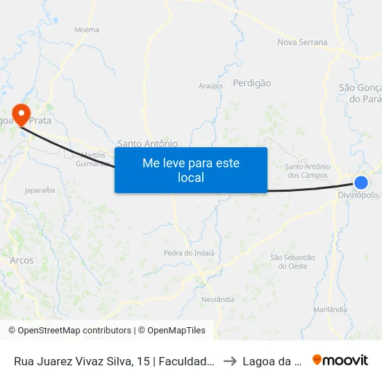 Rua Juarez Vivaz Silva, 15 | Faculdade Pitágoras to Lagoa da Prata map