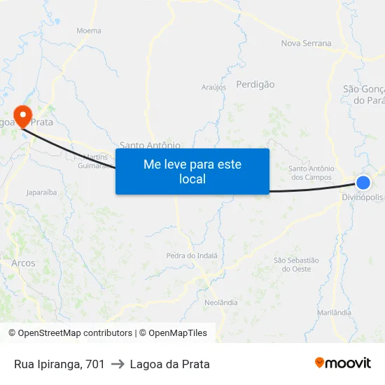 Rua Ipiranga, 701 to Lagoa da Prata map
