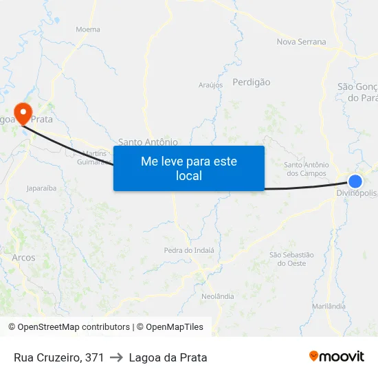 Rua Cruzeiro, 371 to Lagoa da Prata map