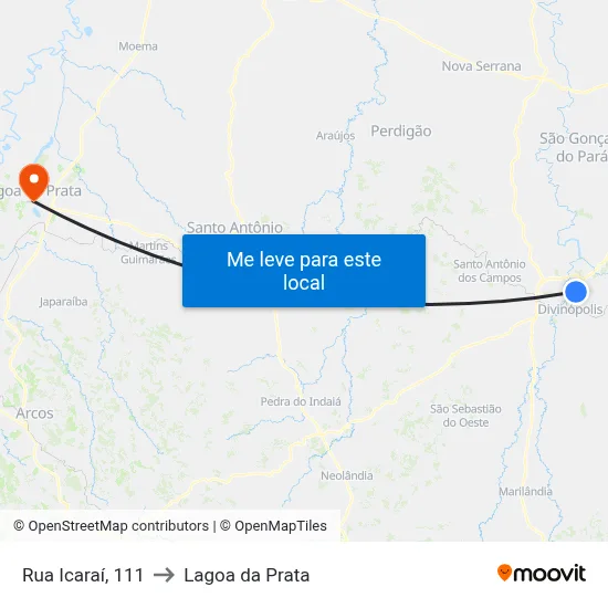 Rua Icaraí, 111 to Lagoa da Prata map