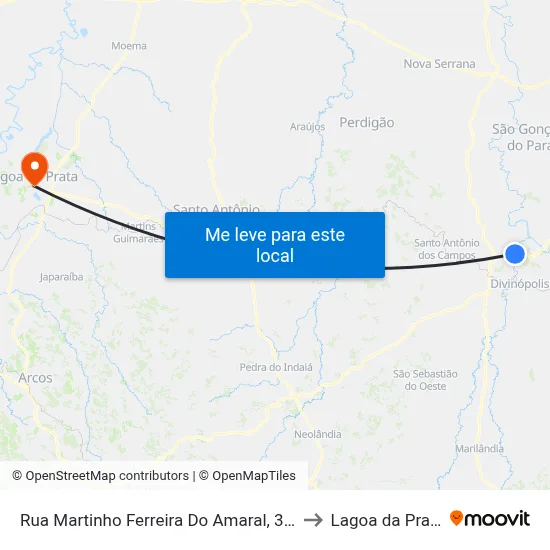 Rua Martinho Ferreira Do Amaral, 351 to Lagoa da Prata map