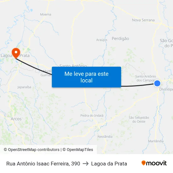 Rua Antônio Isaac Ferreira, 390 to Lagoa da Prata map