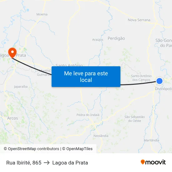Rua Ibirité, 865 to Lagoa da Prata map