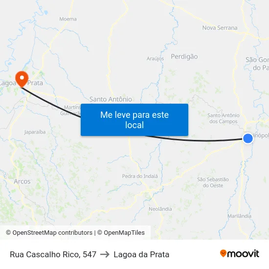 Rua Cascalho Rico, 547 to Lagoa da Prata map