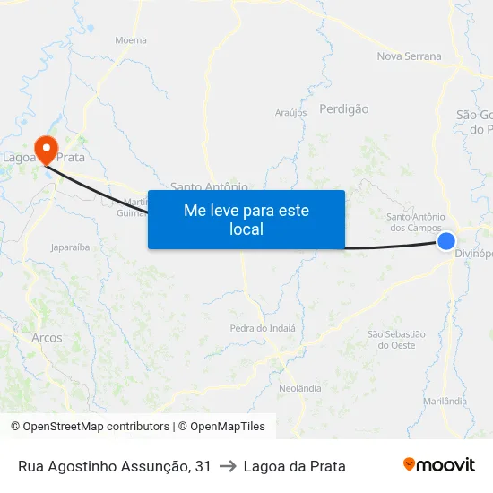 Rua Agostinho Assunção, 31 to Lagoa da Prata map