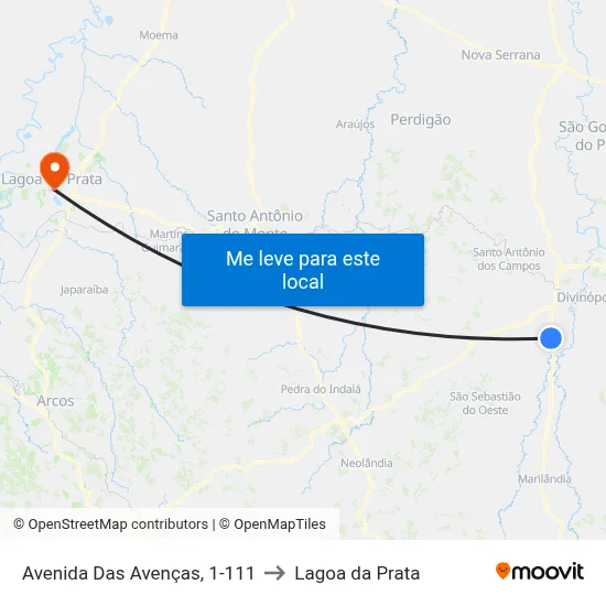 Avenida Das Avenças, 1-111 to Lagoa da Prata map