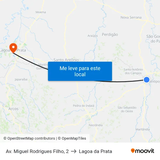 Av. Miguel Rodrigues Filho, 2 to Lagoa da Prata map
