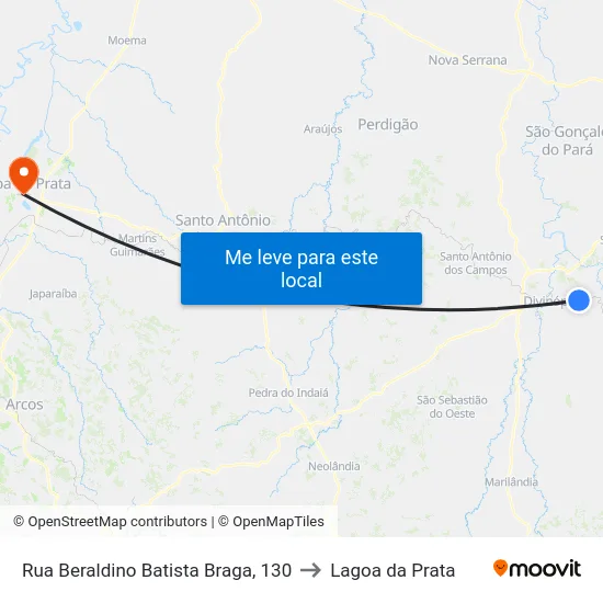Rua Beraldino Batista Braga, 130 to Lagoa da Prata map