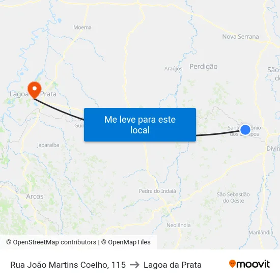 Rua João Martins Coelho, 115 to Lagoa da Prata map
