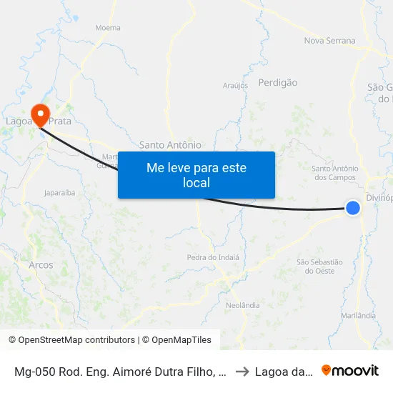 Mg-050 Rod. Eng. Aimoré Dutra Filho, Km 133,4 Oeste to Lagoa da Prata map
