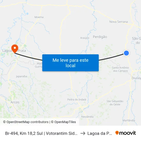 Br-494, Km 18,2 Sul | Votorantim Siderurgia to Lagoa da Prata map