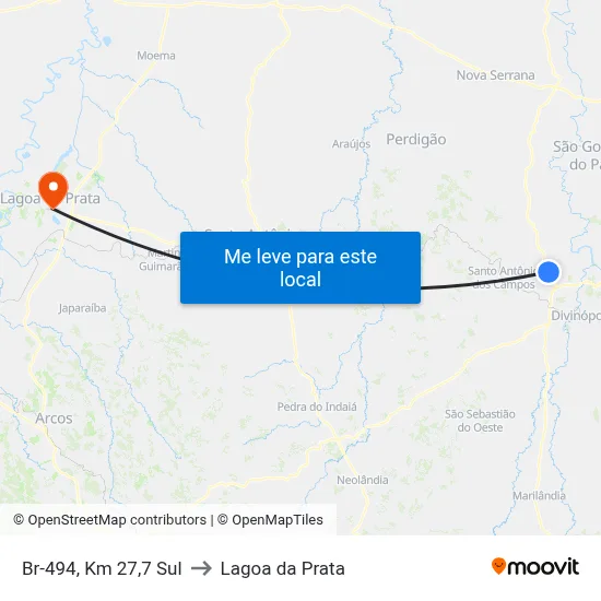 Br-494, Km 27,7 Sul to Lagoa da Prata map