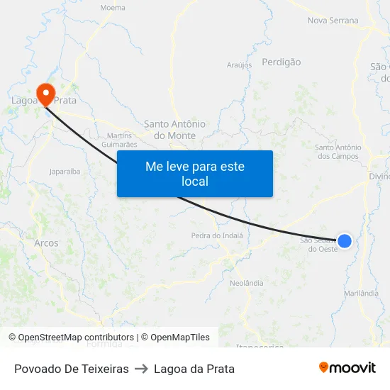 Povoado De Teixeiras to Lagoa da Prata map
