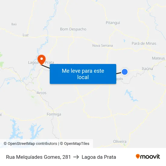 Rua Melquíades Gomes, 281 to Lagoa da Prata map