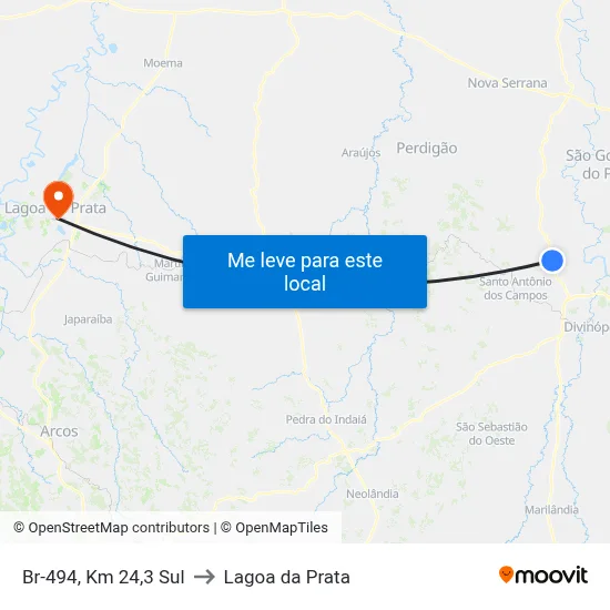 Br-494, Km 24,3 Sul to Lagoa da Prata map
