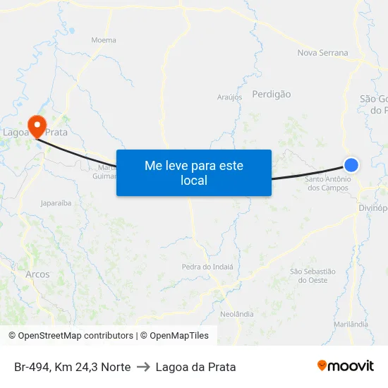 Br-494, Km 24,3 Norte to Lagoa da Prata map
