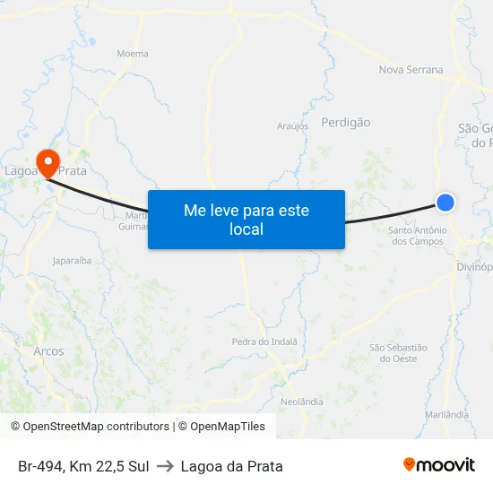 Br-494, Km 22,5 Sul to Lagoa da Prata map