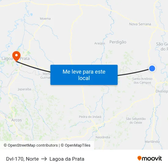 Dvl-170, Norte to Lagoa da Prata map