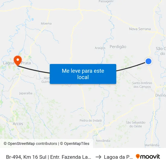 Br-494, Km 16 Sul | Entr. Fazenda Lago Verde to Lagoa da Prata map