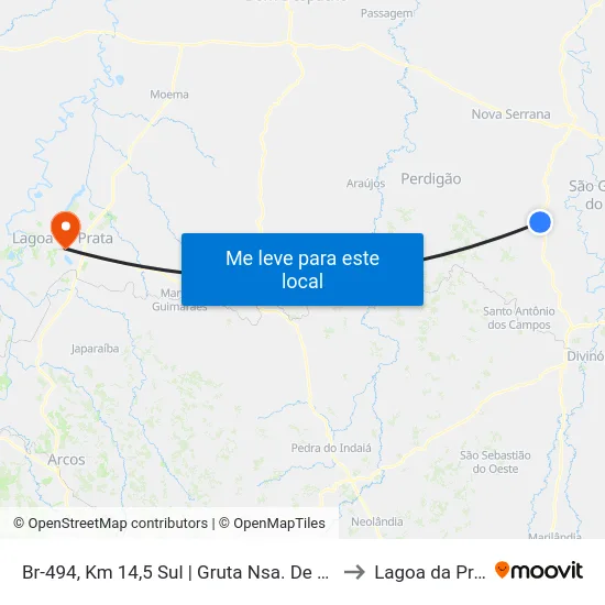 Br-494, Km 14,5 Sul | Gruta Nsa. De Fátima to Lagoa da Prata map