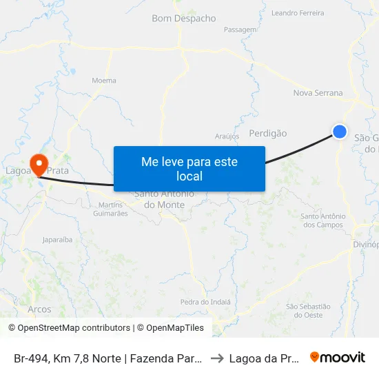 Br-494, Km 7,8 Norte | Fazenda Paraná to Lagoa da Prata map
