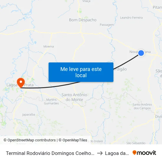 Terminal Rodoviário Domingos Coelho | Nova Serrana to Lagoa da Prata map