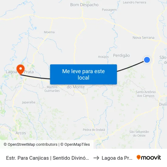 Estr. Para Canjicas | Sentido Divinópolis to Lagoa da Prata map
