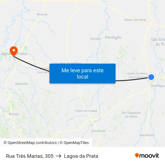 Rua Três Marias, 305 to Lagoa da Prata map