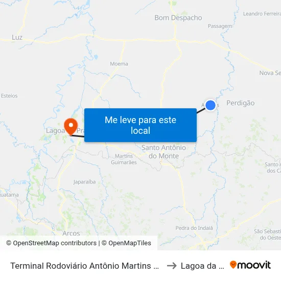 Terminal Rodoviário Antônio Martins Neto | Araújos to Lagoa da Prata map